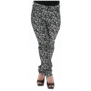 Guess Schwarze Damen-Baumwollhose mit Taschen und einem strukturierten, abstrakten schwarz-weißen Muster.