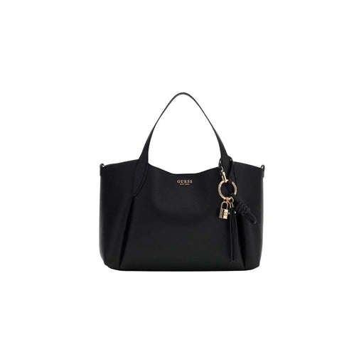 Guess Schwarze Damen-Tragetasche aus Kunstleder mit elegantem, strukturiertem Design und goldfarbenen Beschlägen, 35 x 25 x 12 cm