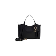Guess women black faux leather tote bag with sleek structured design and gold tone hardware accents 35x25x12 cm