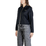 Black guess women full zip sweatshirt made of polyamide with a subtle logo on the chest perfect for casual wear