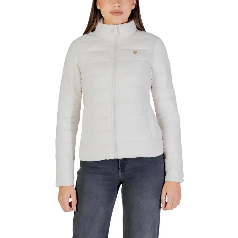Guess Hellgraue, gesteppte Damen-Daunenjacke mit hohem Kragen