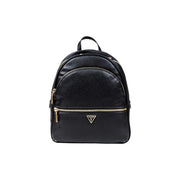 Black Guess women polyurethane rucksack with textured leather-like material and gold-tone zippers multiple pockets