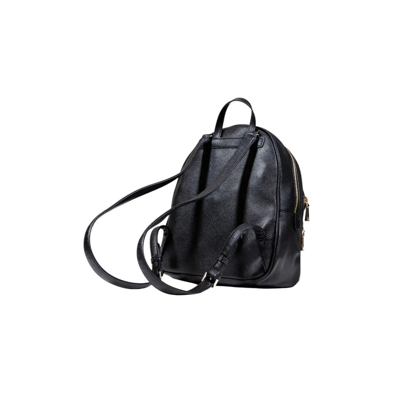 Guess women black polyurethane rucksack with multiple pockets black faux leather and gold-tone zippers backpack
