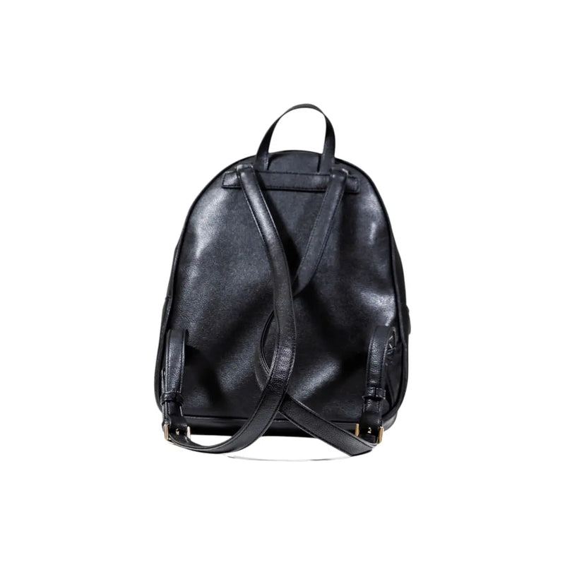 Black faux leather Guess women rucksack with multiple pockets adjustable straps and gold-tone hardware