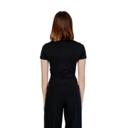 Guess Schwarzes, bedrucktes Kurzarm-T-Shirt aus Baumwolle für Damen, tailliert, mit V-Ausschnitt T-shirt