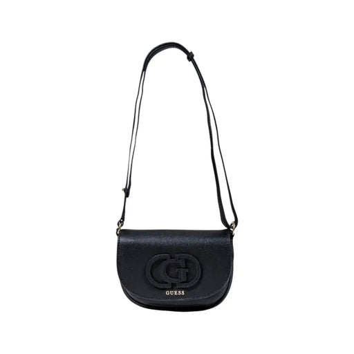 Black faux leather Guess crossbody bag with embossed logo for women fall winter collection