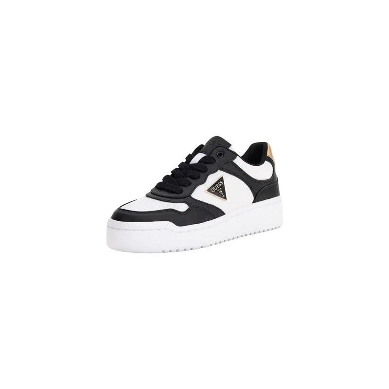 Black and white Guess women platform sneakers with gold-tone logo made of polyurethane shoes
