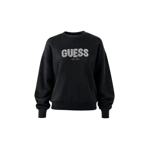 Schwarz Guess Damen-Sweatshirt aus Viskosemischung mit funkelndem Silber Guess est-Logo auf der Vorderseite