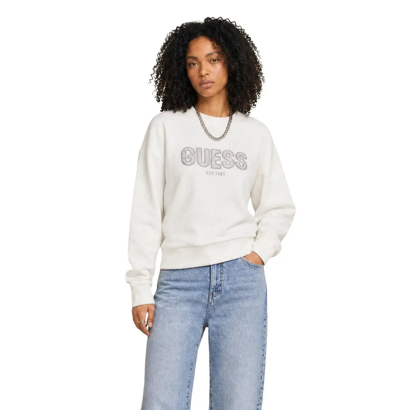 cremefarben Guess Sweatshirt mit silbernem Glitzerlogo und est-Details aus Viskosemischung für Damen