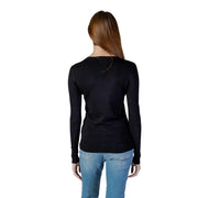 Guess Schwarzer Damen-Strickpullover mit V-Ausschnitt, Strasssteinen, langen Ärmeln und geripptem Saum aus Strickmaterial