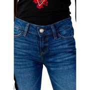 Guess Damen-Jeans im Zigarettenstil aus blauem Denim mit Perlmuttknopfleiste vorne aus Baumwollmischgewebe