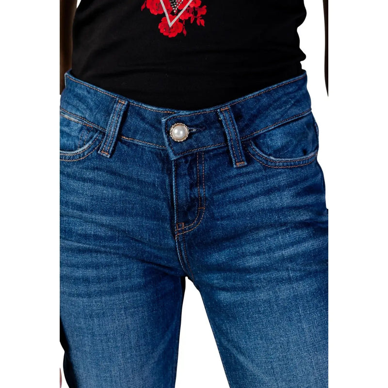Guess Damen-Jeans im Zigarettenstil aus blauem Denim mit Perlmuttknopfleiste vorne aus Baumwollmischgewebe