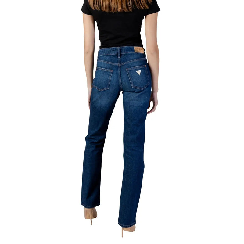Rückseite aus dunkelblauem Baumwollmischgewebe Guess Damen-Zigarettenjeans aus Denim mit klassischem geradem Bein und Logotasche