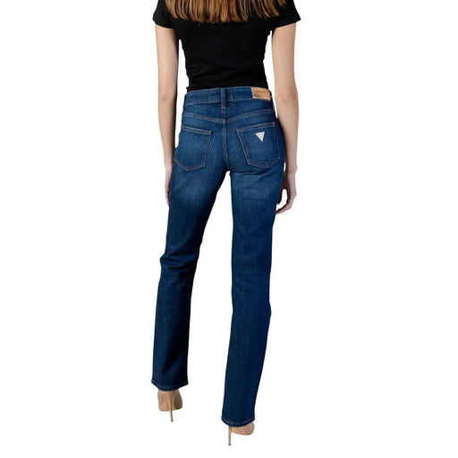 Rückseite aus dunkelblauem Baumwollmischgewebe Guess Damen-Zigarettenjeans aus Denim mit klassischem geradem Bein und Logotasche