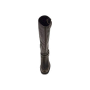 Guess women boots black polyurethane winter footwear dark brown leather knee-high boot with textured surface and silver buckles