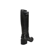 Guess women boots black polyurethane knee-high winter footwear with silver buckle straps and block heel