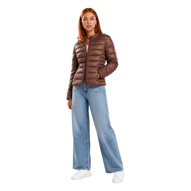 Guess Braune, gesteppte Damenjacke aus Polyester mit dezentem Rautenmuster und geometrischem Design
