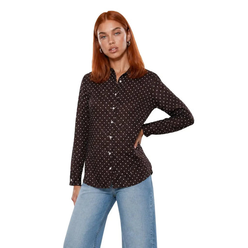 Schwarzes, langärmeliges Hemd mit weißen Punkten von Guess Damenmodelle aus Polyester für einen klassischen Stil