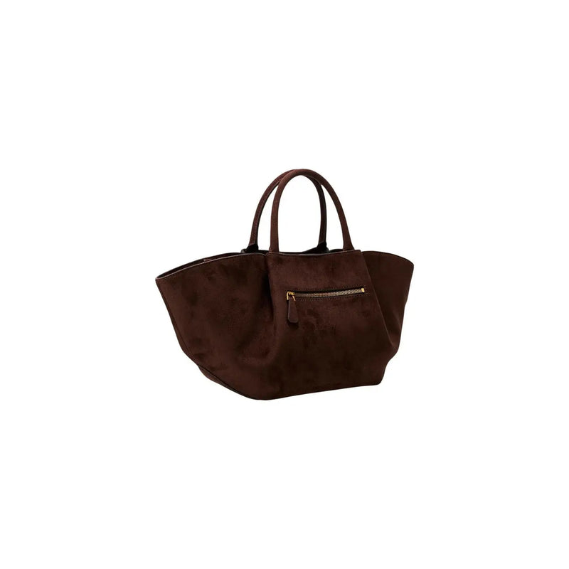 Guess braune Wildleder-Tragetasche für Damen mit geschwungenem top Tragegriffe und eine vordere Reißverschlusstasche aus Polyester