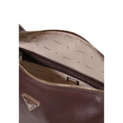 Guess women brown polyurethane crossbody bag with beige interior featuring the brand’s repeating logo pattern