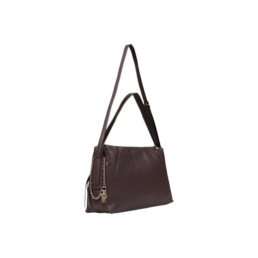 Guess Braune Damenhandtasche aus Polyurethan mit elegantem, dunkelbraunem Lederschulterteil, Kette und Schlüsselanhänger