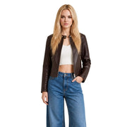 Guess Braune Damen-Motorradjacke aus Polyurethan mit klassischem Kragen, Frontreißverschluss und Vordertaschen