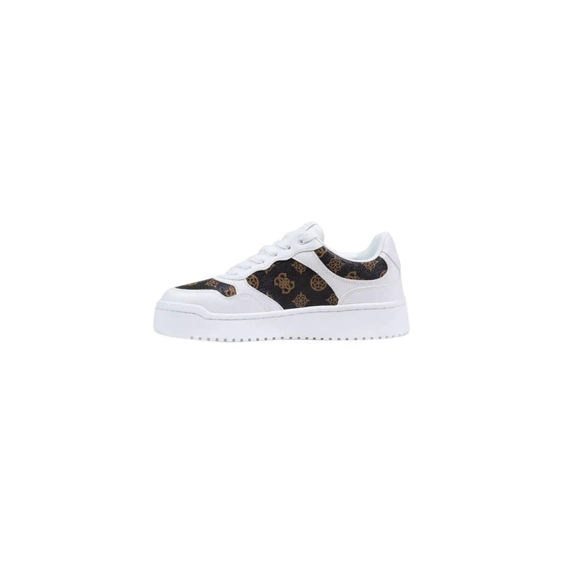Guess women brown polyurethane lace up sneakers with white low-top design and black panel with gold monogram logos