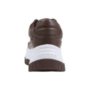 Guess women brown polyurethane sneakers featuring a white midsole and textured brown outsole for fall shoes