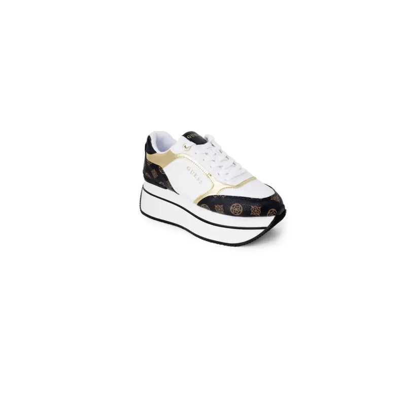 Guess Women brown print platform sneakers with white, black, gold accents