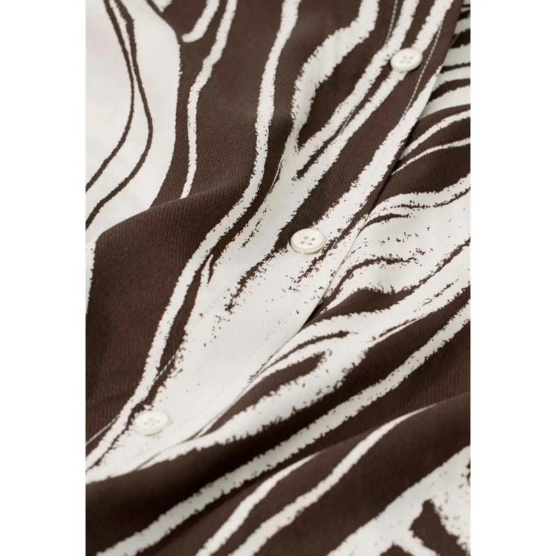 Guess women brown and white zebra-striped viscose long classic round neck button-up shirt with textured fabric finish