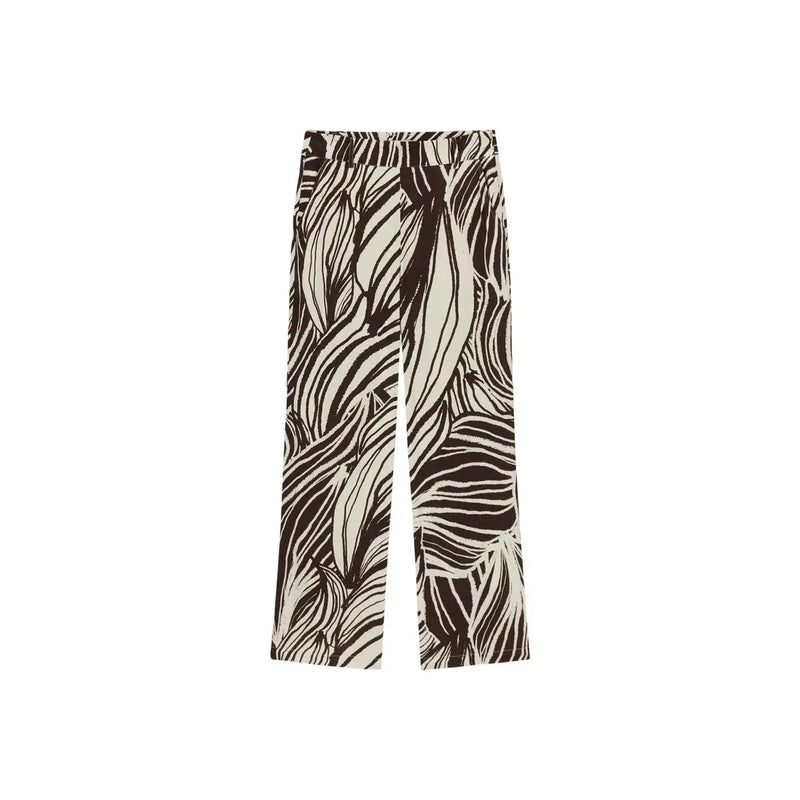 Guess Damen-Viskosehose mit weitem Bein in Braun, Schwarz und Creme mit auffälligem abstraktem Blattmuster aus der Frühjahr/Sommer-Kollektion