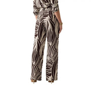 Guess Braune Damen-Viskosehose mit weitem Bein, cremefarbenem Zebramuster, hohem Bund und Gürtel aus der Frühjahr/Sommer-Kollektion