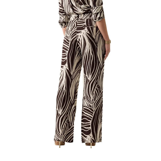 Guess Braune Damen-Viskosehose mit weitem Bein, cremefarbenem Zebramuster, hohem Bund und Gürtel aus der Frühjahr/Sommer-Kollektion