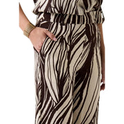 Guess Damen-Hose aus braunem Viskose mit hohem Bund, cremefarbenen Zebrastreifen und fließendem Stoff – Frühjahr/Sommer-Kollektion