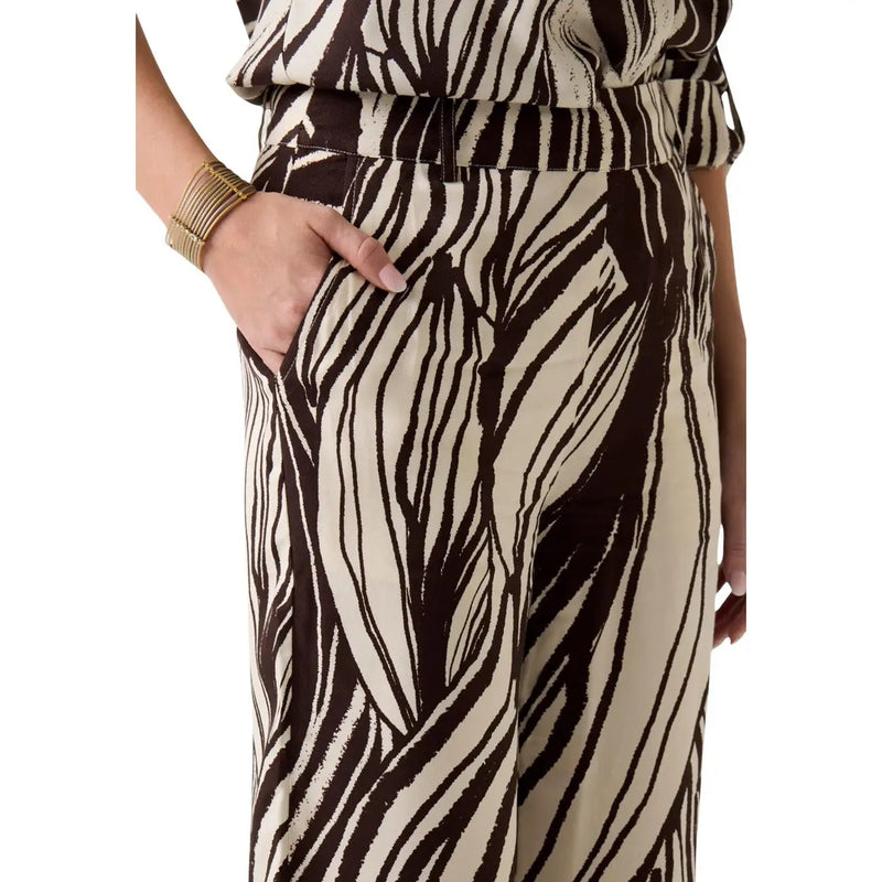 Guess Damen-Hose aus braunem Viskose mit hohem Bund, cremefarbenen Zebrastreifen und fließendem Stoff – Frühjahr/Sommer-Kollektion
