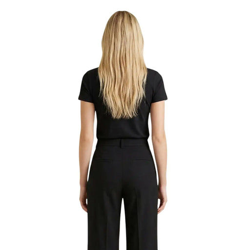 Black Guess women cotton short-sleeved T-shirt with minimalist design and rhinestone zebra detail front view