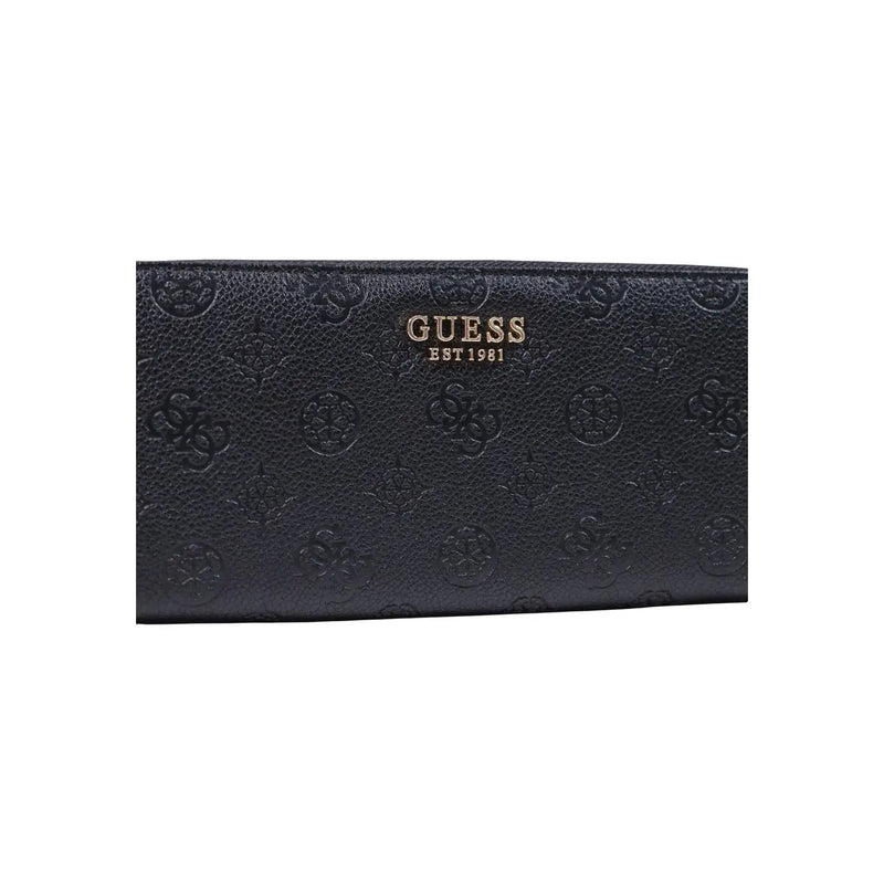 Schwarz Guess Diana Damen-Geldbörse, groß, 21 cm, aus Polyurethan mit geprägtem Logomuster und goldfarbenem Branding