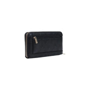 Guess Große schwarze Damen-Geldbörse „Diana“ aus Polyurethan mit Reißverschluss, geprägtem Monogrammmuster und silberfarbenen Reißverschlussbeschlägen