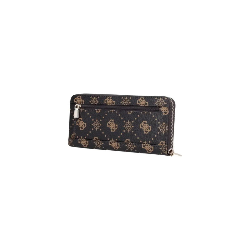 Guess Schwarze Emelie-Geldbörse für Damen mit goldfarbenem Logomuster und silbernen Reißverschlüssen für optimale Organisation