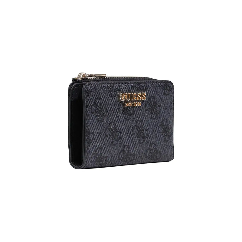 Schwarz Guess Damen-Kartenetui mit Reißverschluss aus grauem Polyurethan mit dezentem Muster und goldfarbenem Logo