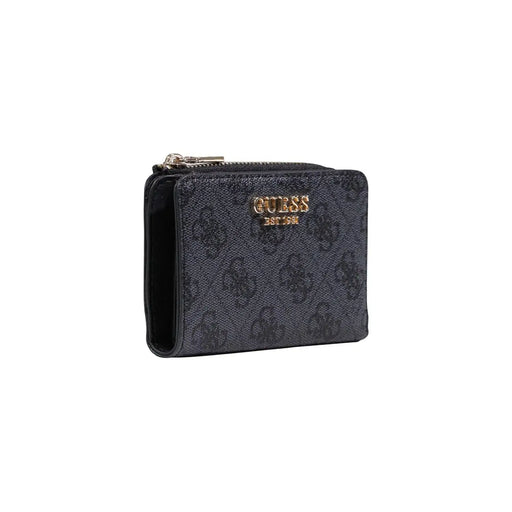 Schwarz Guess Damen-Kartenetui mit Reißverschluss aus grauem Polyurethan mit dezentem Muster und goldfarbenem Logo
