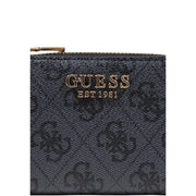 Schwarz guess Damen-Kartenetui mit Reißverschluss aus grauem Polyurethan mit goldfarbenem Logo und Reißverschlussdetails