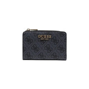 Schwarz guess Damen-Kartenetui mit Reißverschluss aus grauem Polyurethan mit Monogrammmuster und goldfarbenem Reißverschlussanhänger