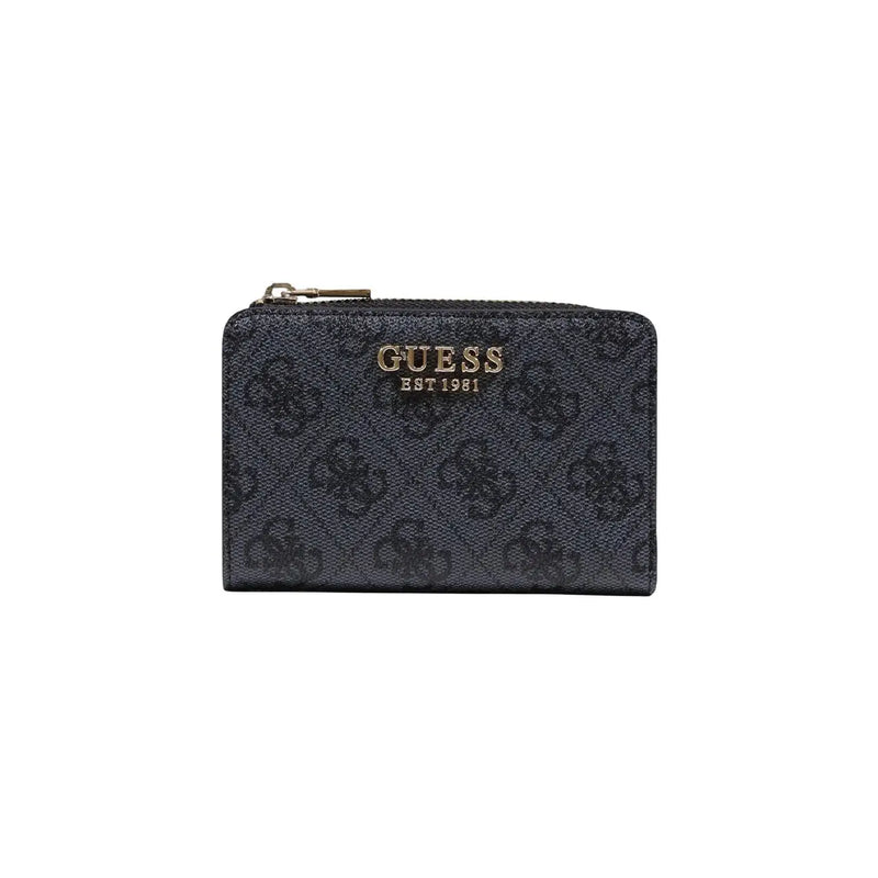 Schwarz guess Damen-Kartenetui mit Reißverschluss aus grauem Polyurethan mit Monogrammmuster und goldfarbenem Reißverschlussanhänger