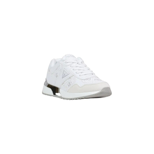 Guess Weiße Damen-Sneaker aus Leder mit Schnürung, dezentem Logo-Detail und metallischem Fersenakzent, der von hinten sichtbar ist