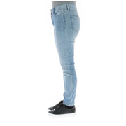 Guess Damen-Jeans im Used-Look aus hellblauem Baumwollmischgewebe mit heller Waschung, schmaler Passform und Fünf-Taschen-Design