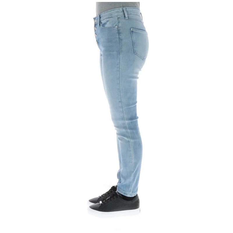 Guess Damen-Jeans im Used-Look aus hellblauem Baumwollmischgewebe mit heller Waschung, schmaler Passform und Fünf-Taschen-Design