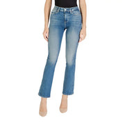 Women’s light wash blue denim flare jeans from Guess with zip and button closure