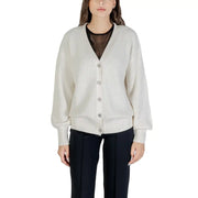Cream ribbed knit cardigan with embellished buttons from Guess Women Long Black V Neck Buttoned Cardigan