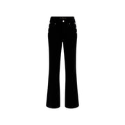Guess Neue schwarze Samthose „Faye“ für Damen mit ausgestelltem Rock und silbernen Knöpfen an den Seiten aus Baumwolle.